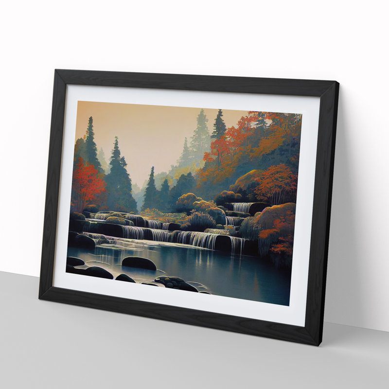 XH1022-6892X Phenomenal Forest Stream - Single Picture Frame Print, Black Framed, 25cm H x 34cm W x 2cm D