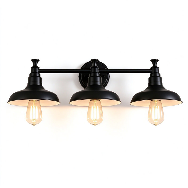 Éclairage pour meuble-lavabo noir mat 3 lumières 31 po avec abat-jour en métal 31 po