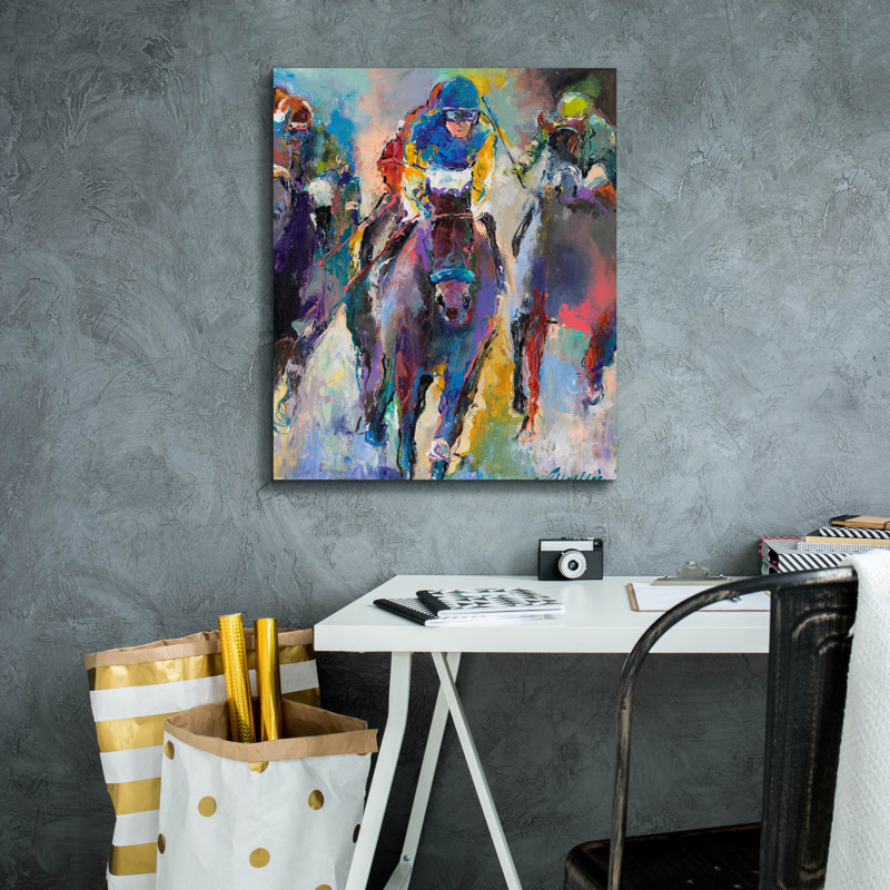 «Jockeys» par Richard Wallich, art mural sur toile, H 24 po x l 20 po x P 0,75 po