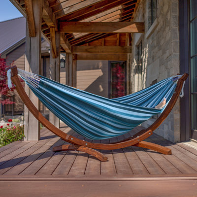 Vivere Holyoke Double Hammock with Solid Pine Arc Stand- Available in Sunbrella or Cotton