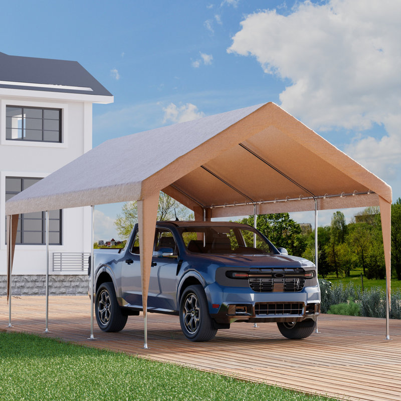 Carports 12x20 heavy duty, Rainproof & UV Protected Garage Top Tarp Shelter Cover, Outdoor Portable Garage for Car, Boat Tent, Gray/White/Yellow