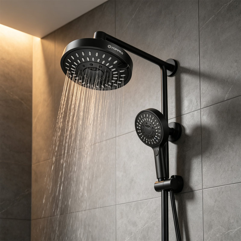 Pommeau de douche haute pression – Pommeau de douche fixe à 5 jets, débit élevé recommandé (10 cm), Noir mat