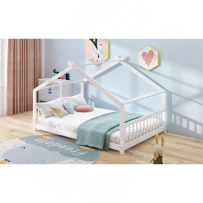 Full Size House Bed Wood Bed, White, Full