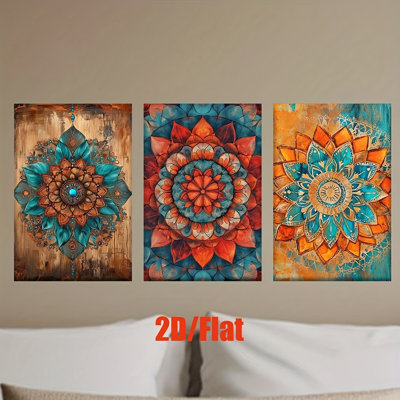 «Vibrant Boho Mandala», reproduction sur toile 3 pièces - Espace de vie éclectique