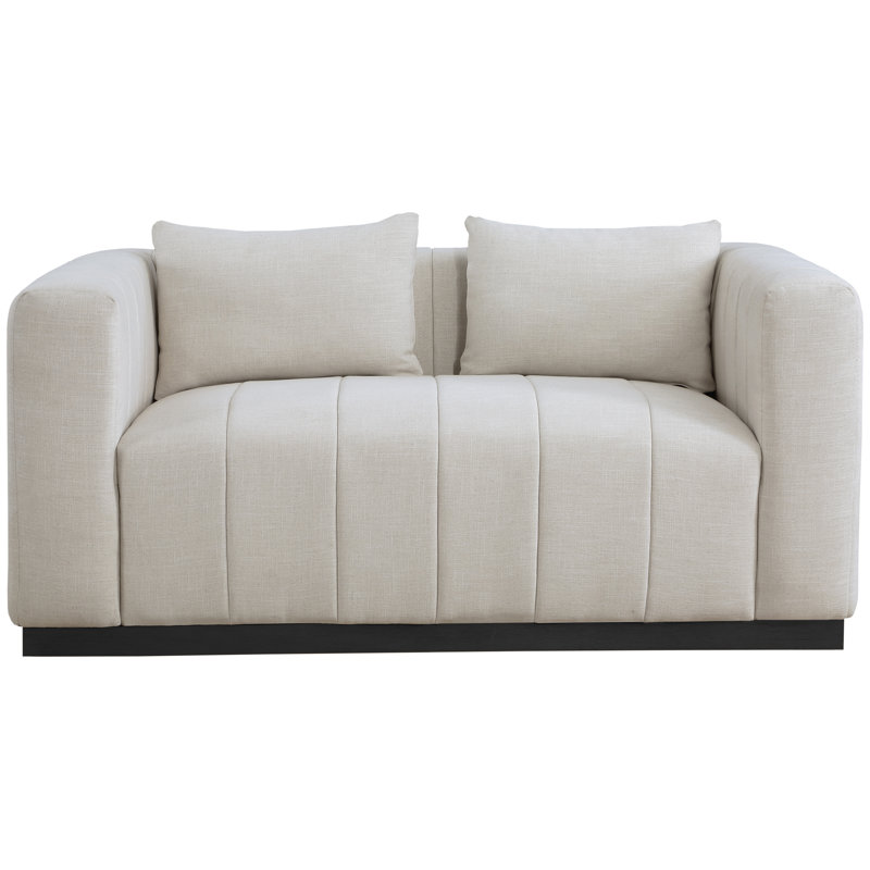 Causeuse 67 po, Tissu beige texturé en lin