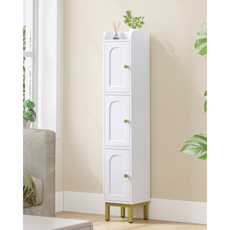 Slim Bathroom Storage Cabinet, Narrow Bathroom Organizers and Storage with 4 Adjustable Feet, Laundry Room Organization for Small Space, Kitchen, Living Room, 3 Doors 