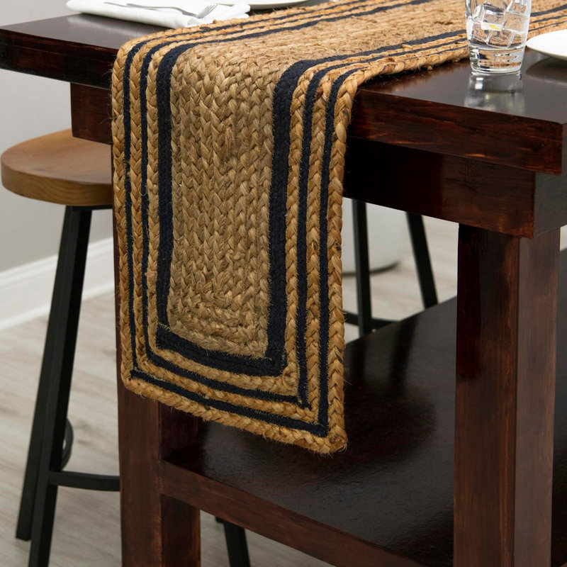 Edgemont Hand Braided Natural/Navy Blue Area Rug, Table Runner 1'2" x 10'