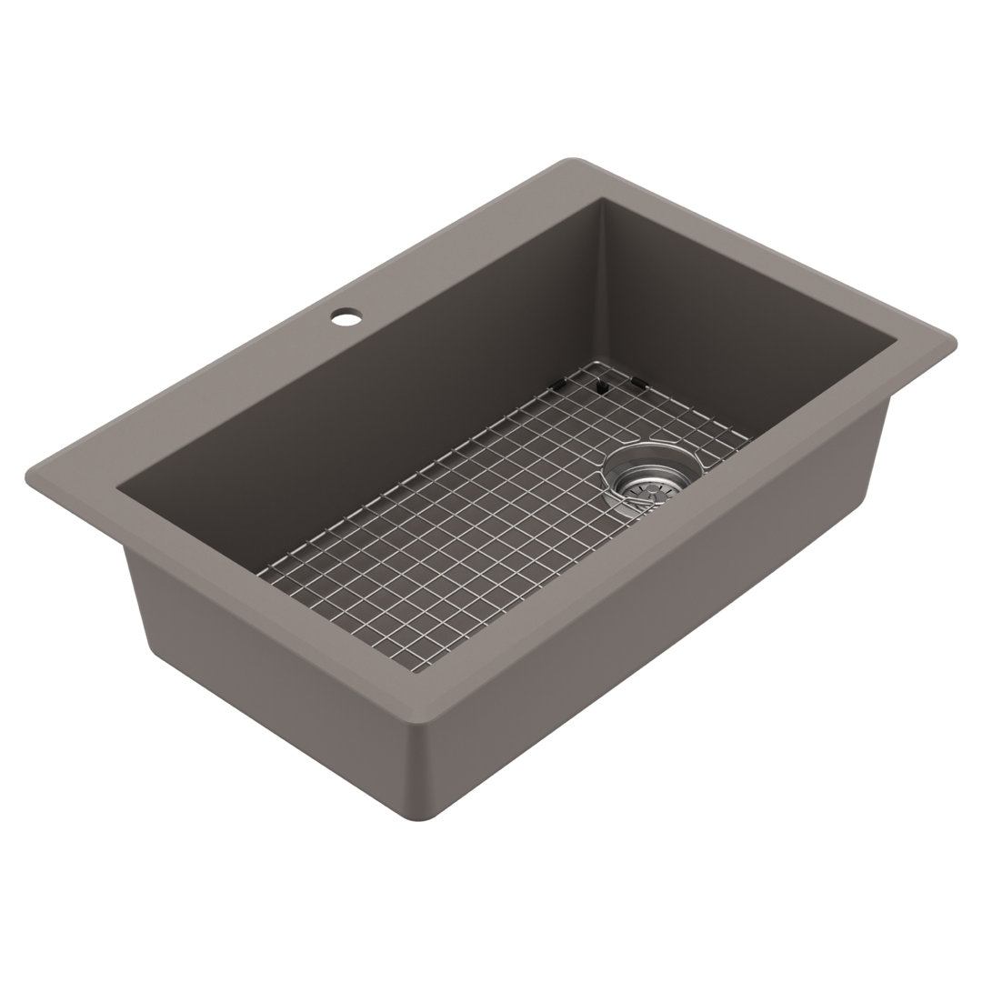 Karran Quartz 33'' X 22'' Single Bowl Top Mount Drop-in Kitchen Sink Kit Karran 