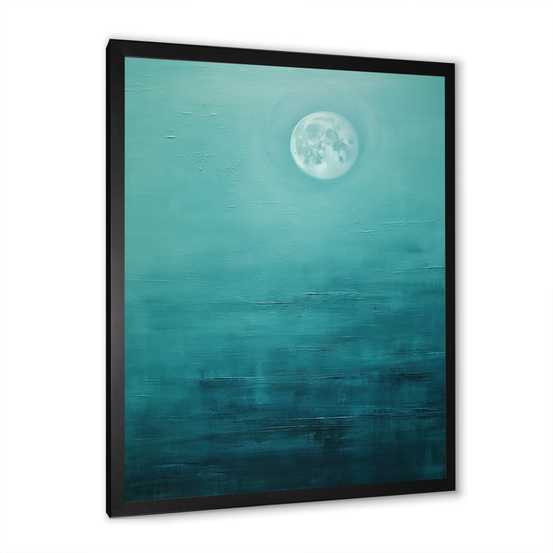 «Teal Moon Tranquility - Moon», reproduction d'art sur toile, H 32 po x l 24 po x P 1 po, Cadre photo noir