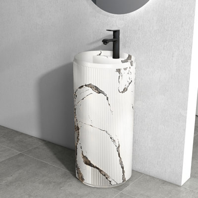 Lavabo de salle de bain sur pied 15,7 po à surface solide texturé sur pied