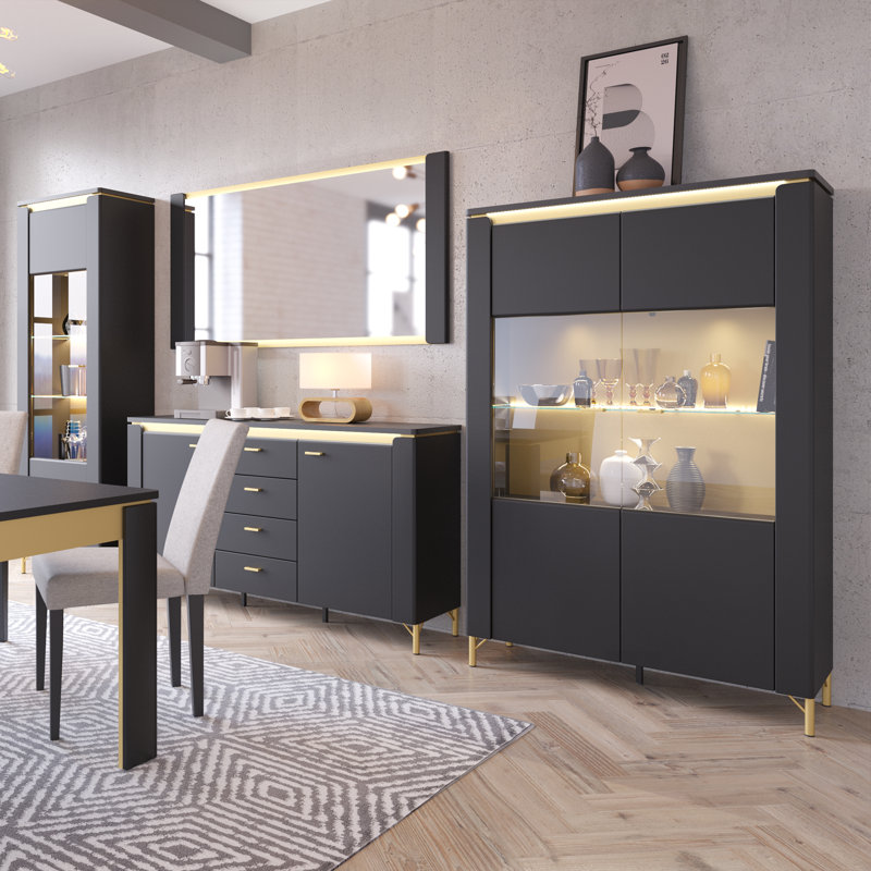 Airlee Display Cabinet, Black/Gold