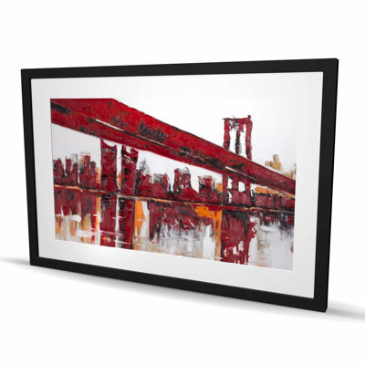 Red Bridge - Man Cave Bridge, impression encadrée avec passe-partout