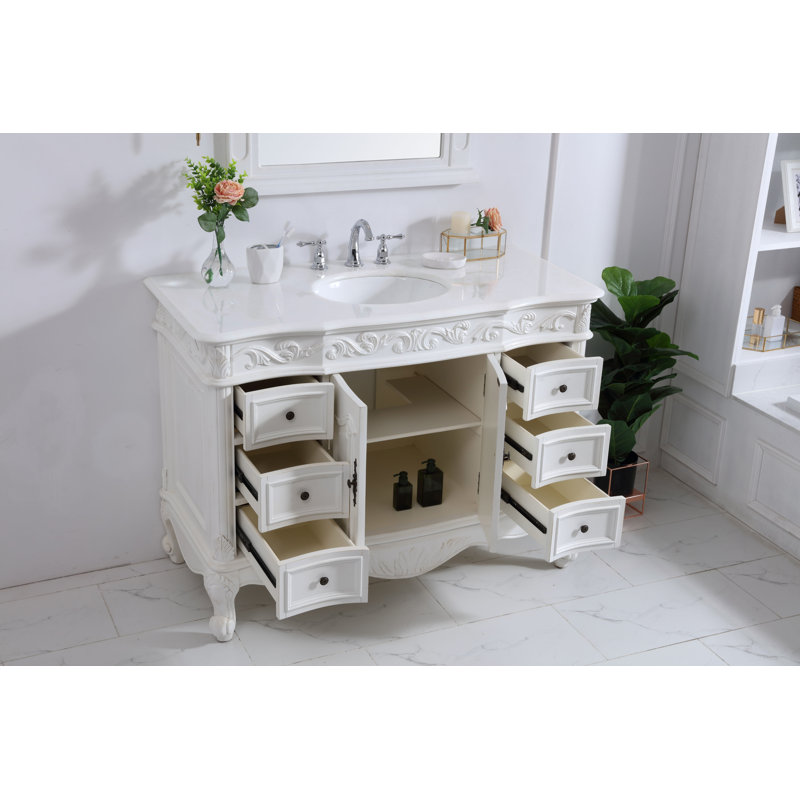 Northwich 48'' Single Bathroom Vanity with Engineered Marble Top, Antique White, Ivory White