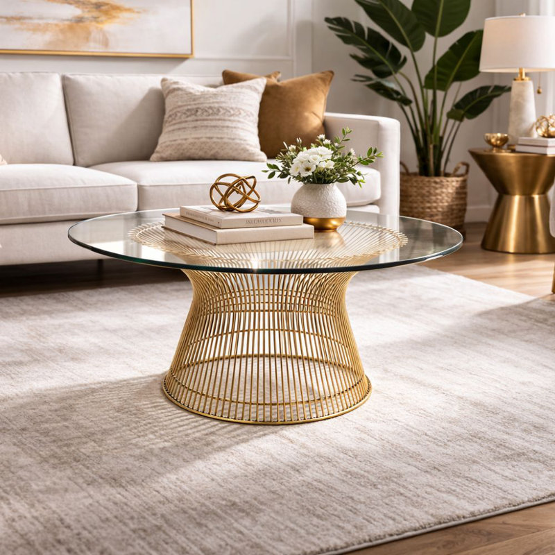 Lydie Glass Coffee Table, Gold