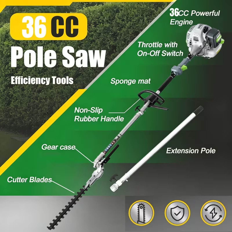 36CC Gas Hedge Trimmer, 2-Stroke Pole Hedge Trimmer with 25Inch Cutter Bar, Double Reciprocating Blades, 270° Rotatable Cutting Head, Hedge Trimmer Gas Powered for Bushes, Hedges and Garden Trimming