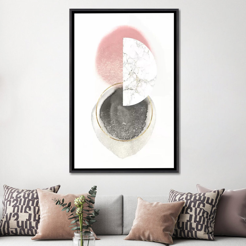 «Blush Geo I» par Isabelle Z - impression d'art graphique, Toile avec cadre noir patiné, H 60 po x l 40po x P 1,5 po