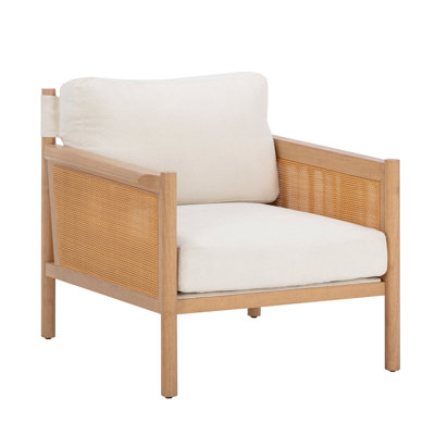 Boucle Armchair With Rattan Arm