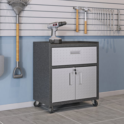 Fortress 31.5" H x 30" W x 18" D Modern Mobile Metal Garage Storage Cabinet in Dark Gray
