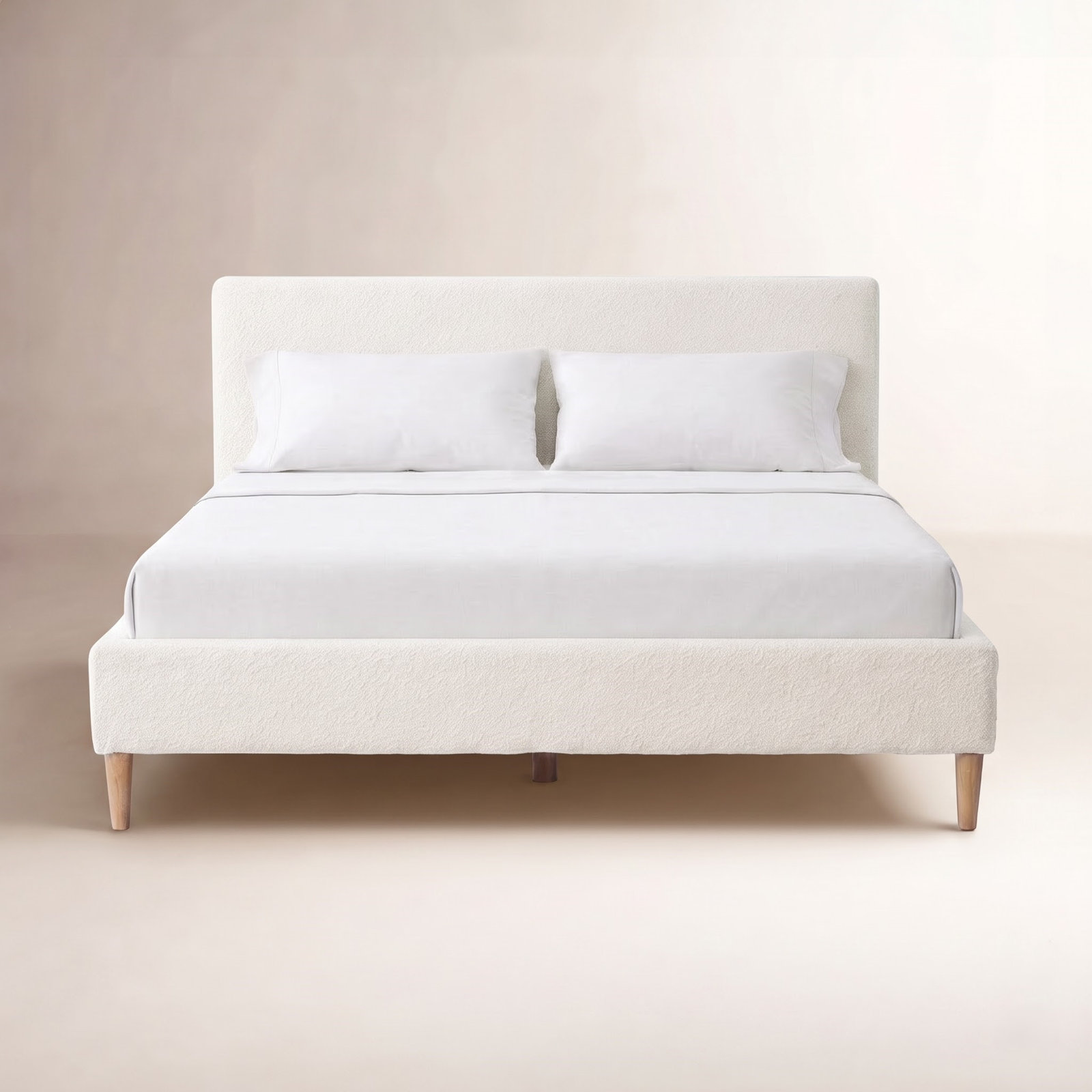 Boucle Upholstered Platform Bed, Twin, White Boucle