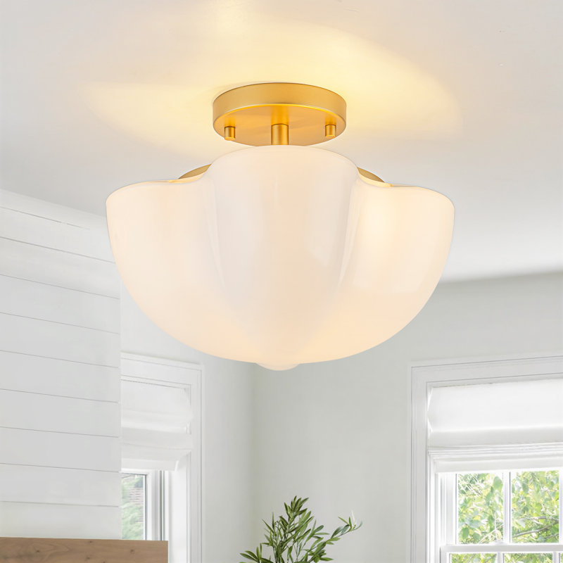 3-light Bowl Semi Flush Mount With Glossy White Glass
