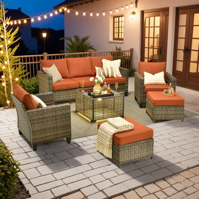 Wicker Patio Outdoor Furniture Set, 6 Piece Rattan Guest Sofa Chair Set, Coffee Table With Lamp, Weather Resistant Sofa Set
