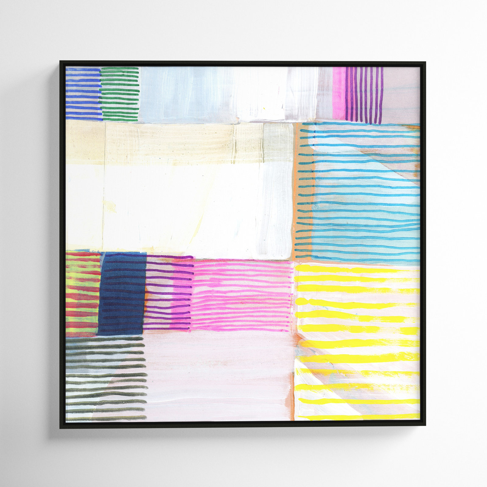 Bright Net III by Cartissi - Floater Frame Painting on Canvas, Espresso Framed, 46.5" H x 46.5" W x 2" D
