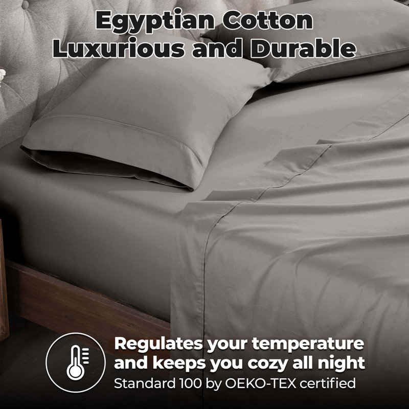300 Thread Count Certified Egyptian Cotton Blend Solid Deep Pocket Bed Sheet Set, Gray