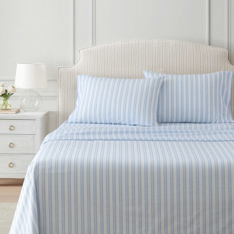 Ensemble de draps en coton percale Martha Stewart, Ensemble de draps pour grand lit avec 2 taies d'or