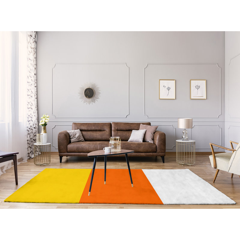 Tapis tissé à plat jaune/orange/blanc Miami, Rectangle 9 pi x 12 pi