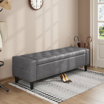 60" Faux Leather Storage Ottoman Bench