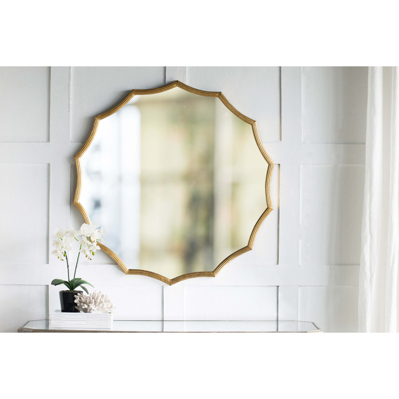 Miroir mural rond Sunburst avec finition dorée