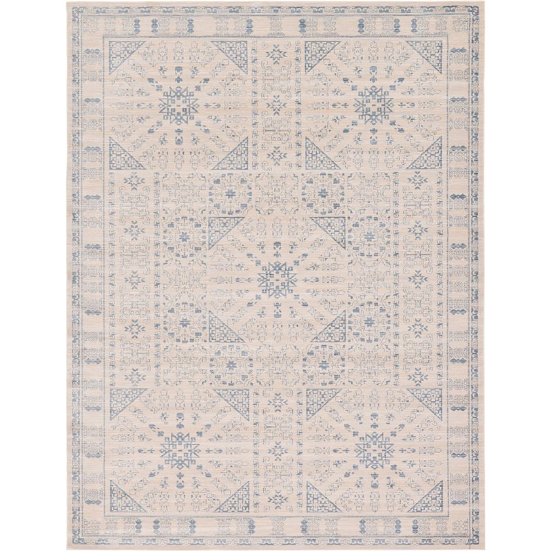 Tapis oriental ivoire / bleu Iyanna, Rectangle 7 pi x 10 pi