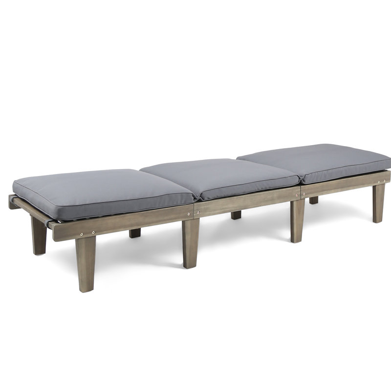 Gray Acacia Wood Outdoor Chaise Lounge with Cushions