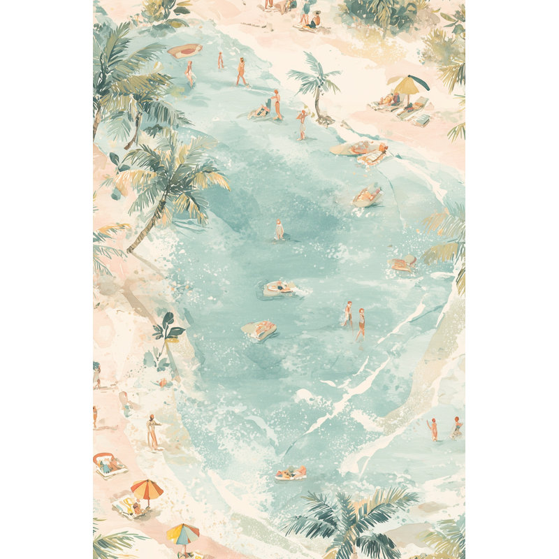Papier peint plage, adhésif mural aquarelle