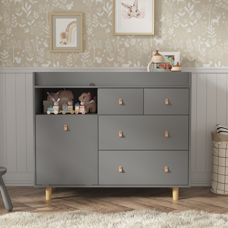 Commode à langer moderne avec rangement solide, Gris