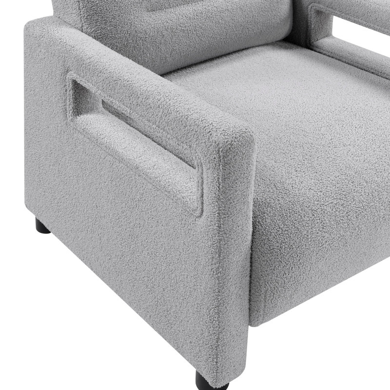 Fauteuil luxueux gris, assise de 18,5 po de hauteur, structure en contreplaqué, conception moderne de style Boucle, largeur de 24 po, fabrication