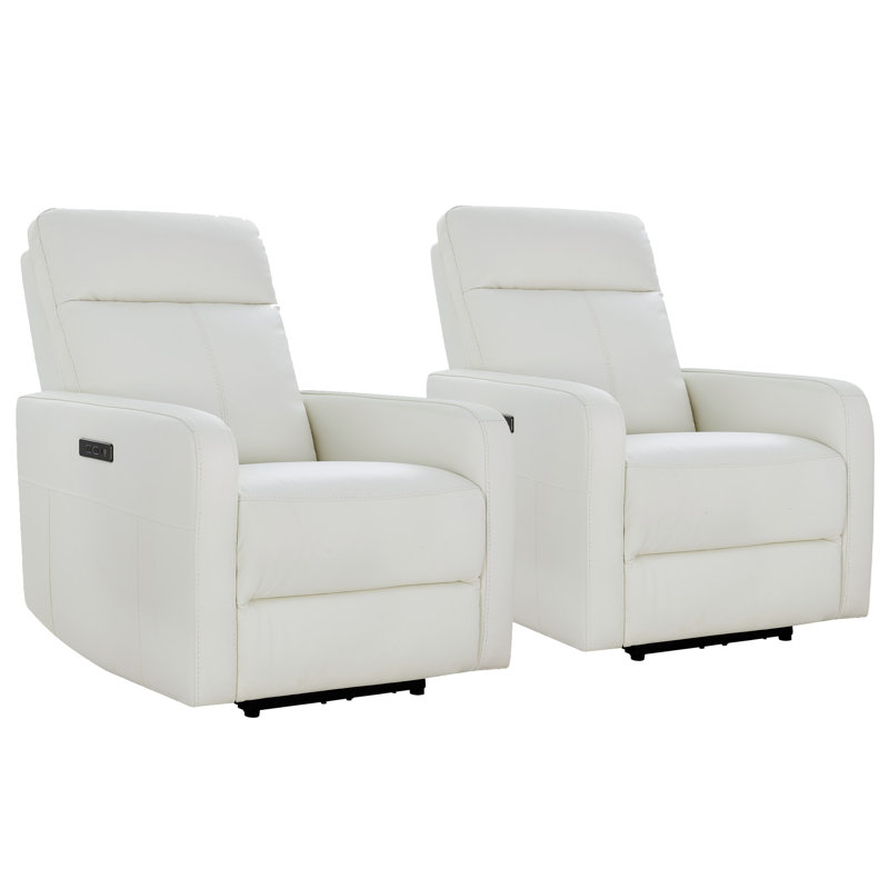 Fauteuil inclinable électrique Bex Ouzo Will en cuir véritable avec port USB (ensemble de 2), Cuir véritable crème