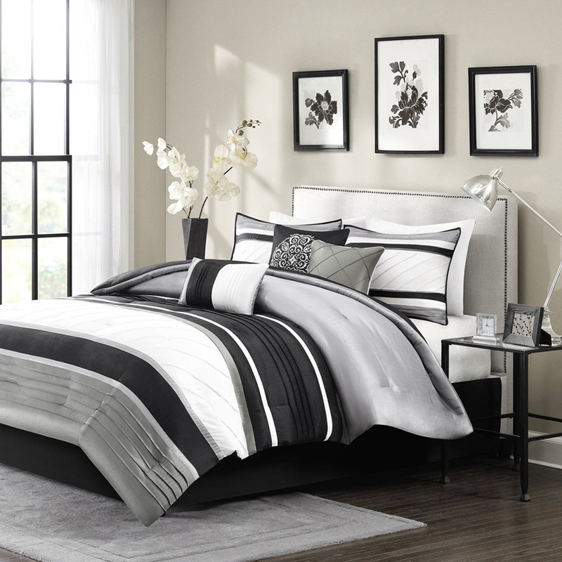 Édredon 7 pièces gris très grand, aspect traditionnel avec et pièces de literie, rembourrage en pièces, lavable à la machine