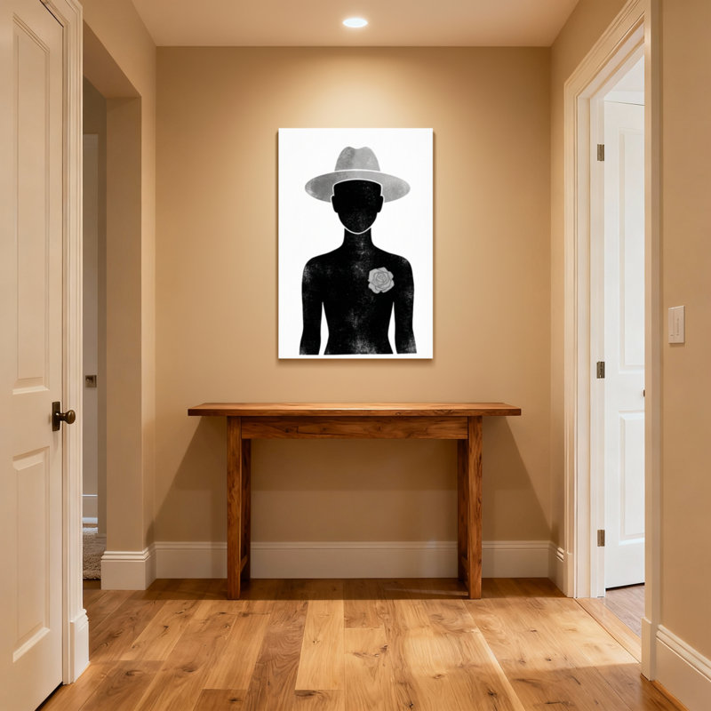 Silhouette abstraite avec chapeau et rose, H 36 po x l 24 po, Toile tendue, Ne s’applique pas