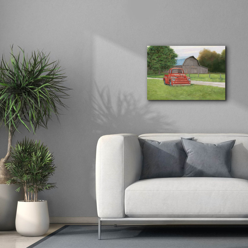 «Vintage Red Truck» par James Wiens, art mural sur toile, H 18 po x l 26 po