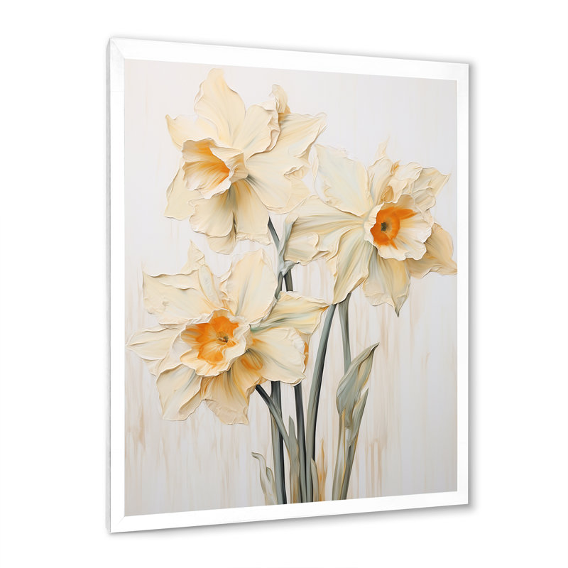 Minimalisme - jonquilles beige - jonquilles, Cadre simple blanc, H 32 po x l 16 po x P 1 po