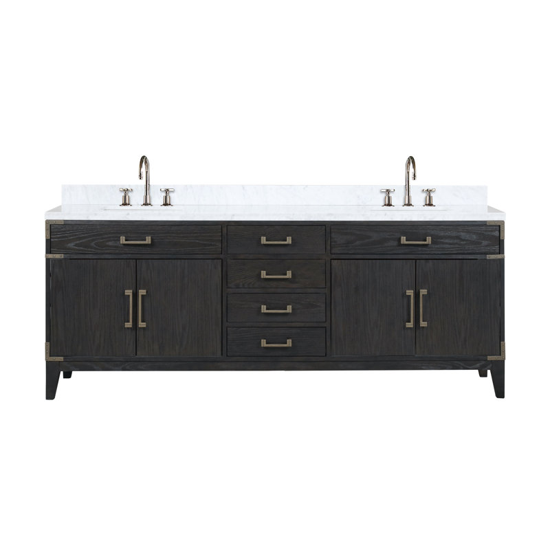 Ensemble de meuble-lavabo double 84 po x P 22 po Laurel, Chêne noir, Marbre de Carrare blanc