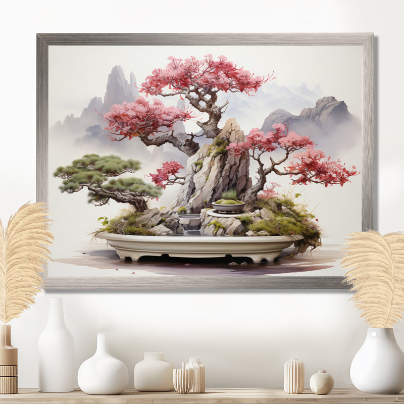 Art asiatique, bonsaï sagesse V - Art asiatique, décoration murale, Cadre flottant érable, H 34 po x l 44 po x P 1,5 po