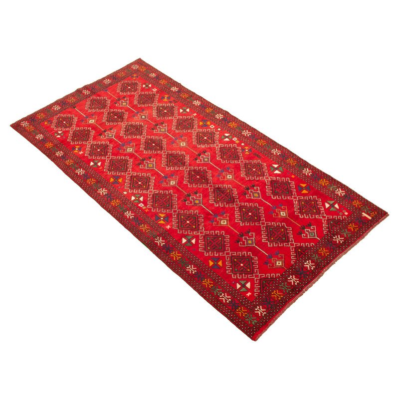 Tapis décoratif en laine rouge de conception unique 5 pi 1 po X 9 pi 6 po noué à la main New Age
