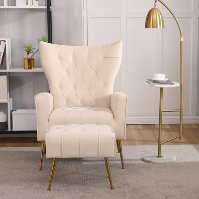Quentel Upholstered Wingback Chair with Ottoman