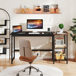 Bureau d'ordinateur Giantex de 59 po avec tablettes de rangement amovibles, station de travail d'écriture industrielle avec crochet pour casque, grand bureau pour ordinateur portable