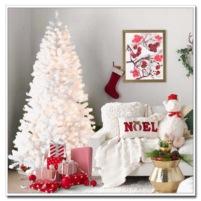 Arbre de Noël blanc 9 pi pré-éclairé, H 9 pi
