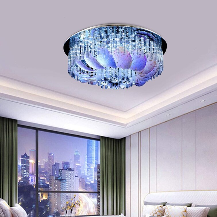 23.6" Modern Luxury Flower Petal Raindrop Design Crystal 6 Colors Dimmable Flush Mount Ceiling Light