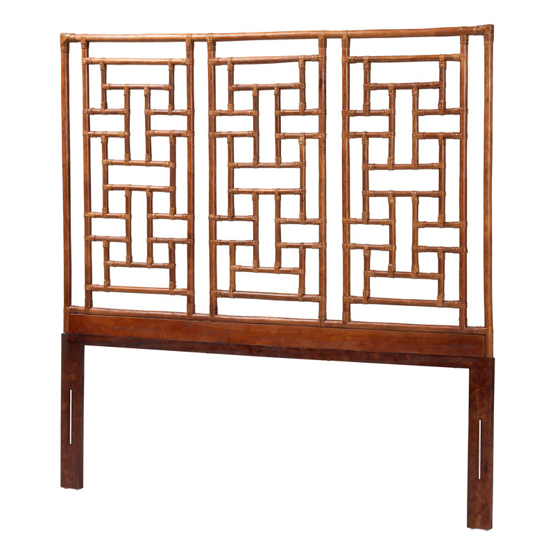 Bali & Pari Jamuna Marbled Tortoise Natural Rattan Headboard - Handcrafted Coastal Boho Style Bedroom Backdrop, Queen, Queen