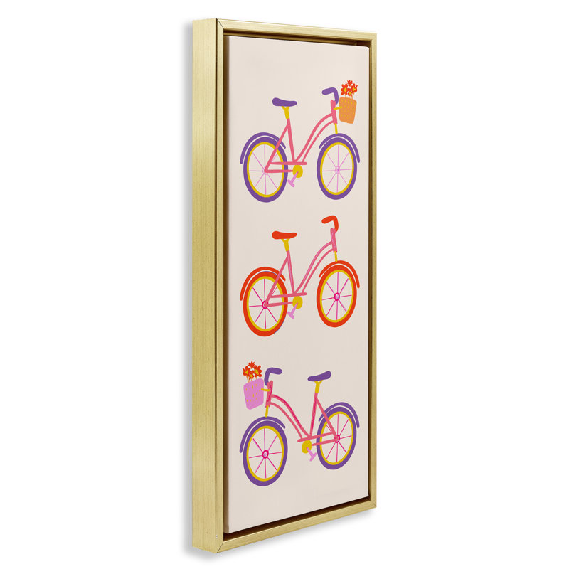 Cadre flottant Bright Bikes, conçu par Dina Riddle, H 31 po x l 15 po, Cadre flottant métallique doré